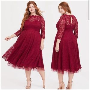 Torrid Red Lace Midi Illusion Dress Sz 18